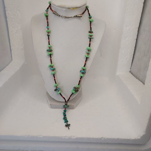REAL vintage turquoise chunk 30"long lariat necklace - Picture 3 of 13